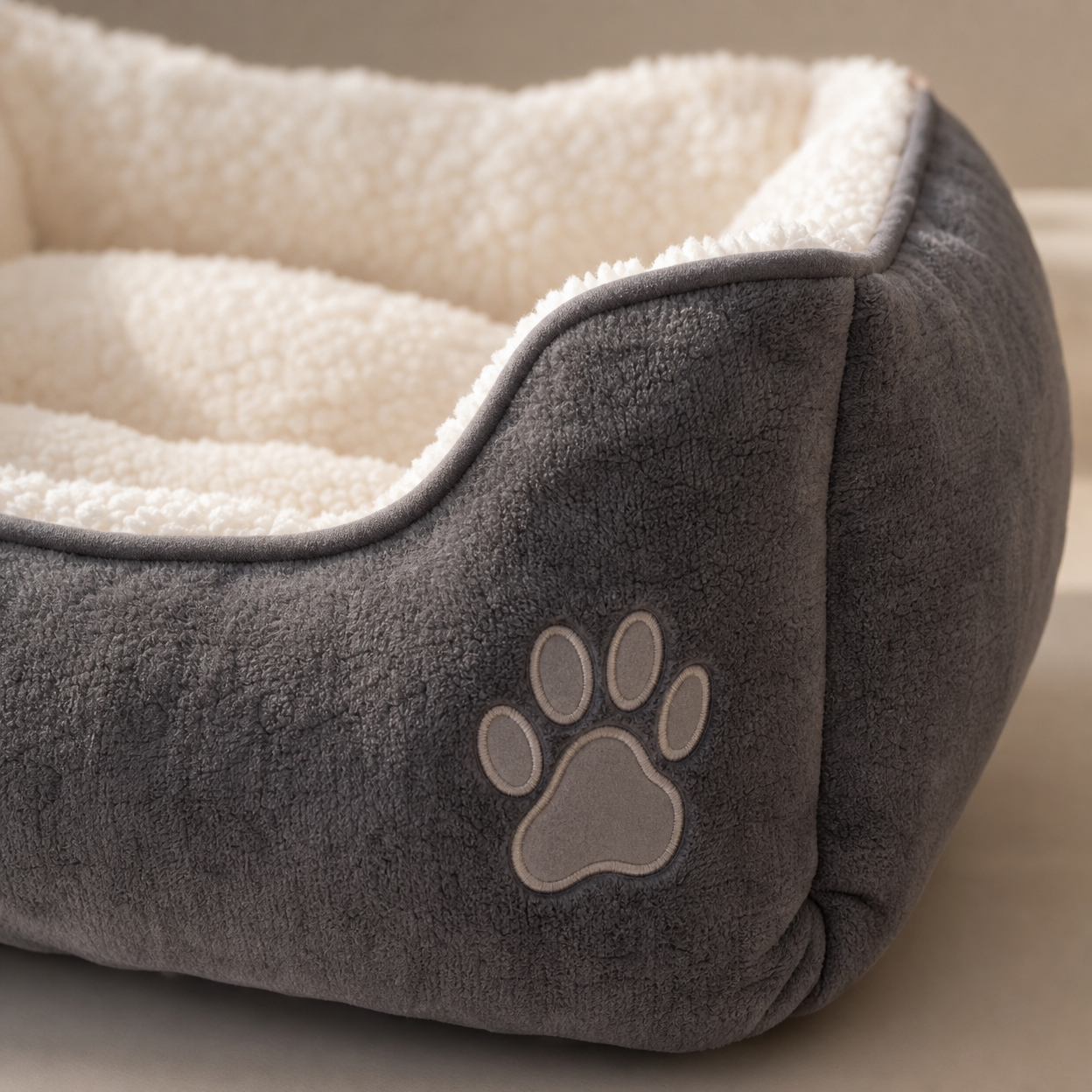 Oalirro Self-Warming Bed close-up showing soft fleece texture and raised rim