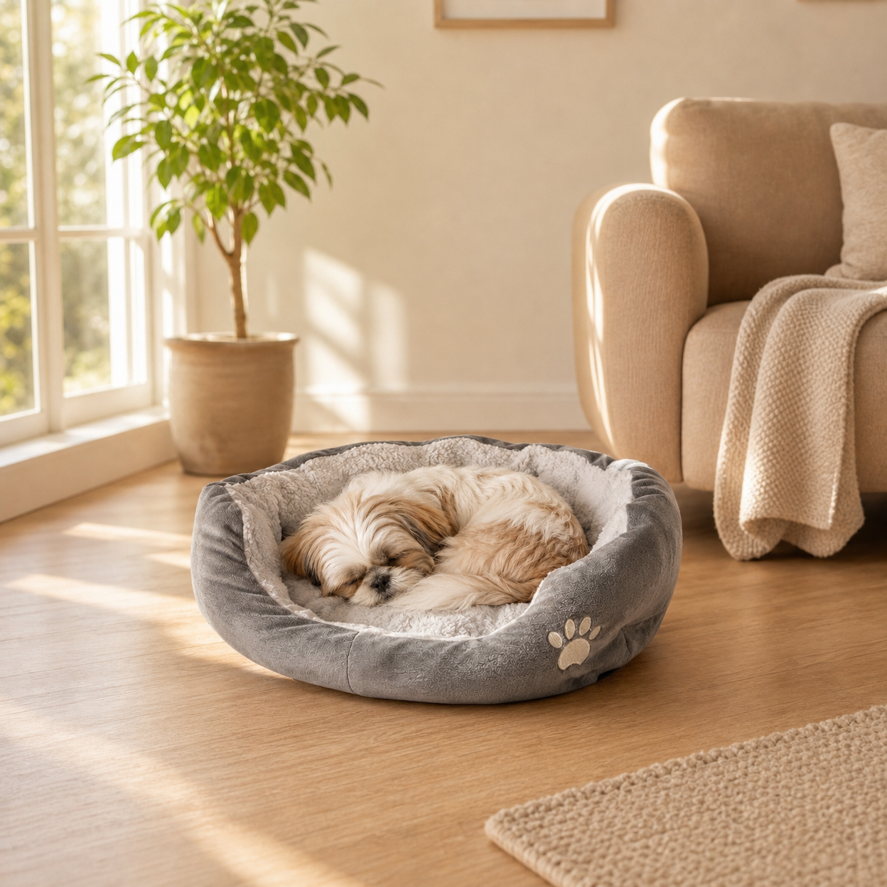 Oalirro Self-Warming Bed - Gray self-warming anxiety relief bed for small dogs