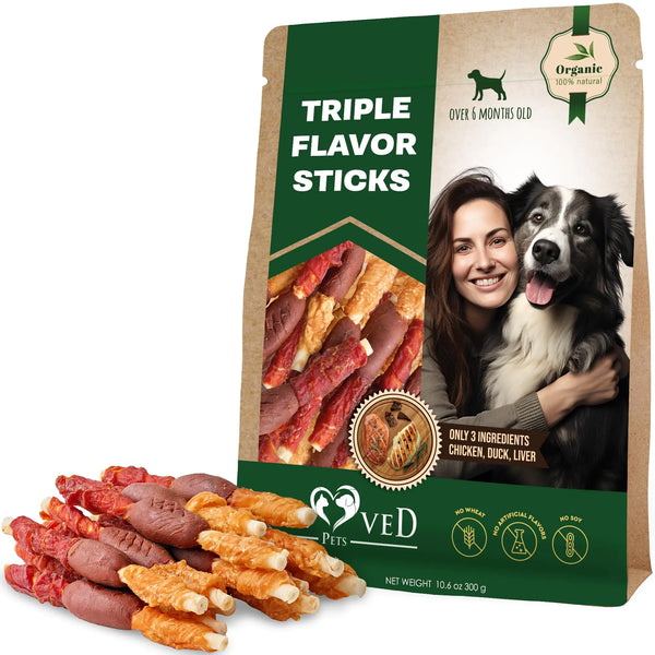 Triple Taste Rawhide Chews - Duck & Chicken for Dogs